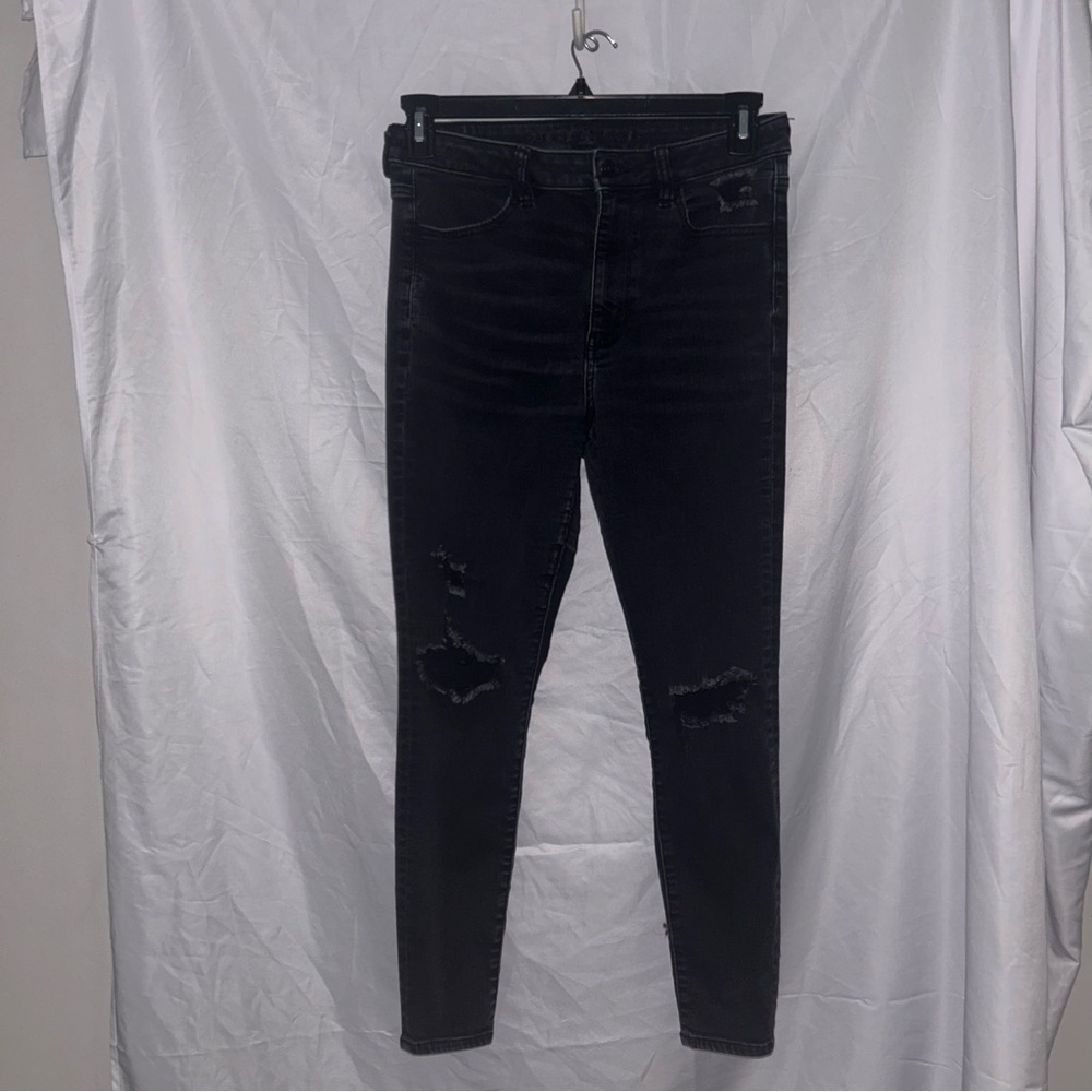 American Eagle Jeans Super High Rise Jegging Skinny Jeans Denim Distressed 12